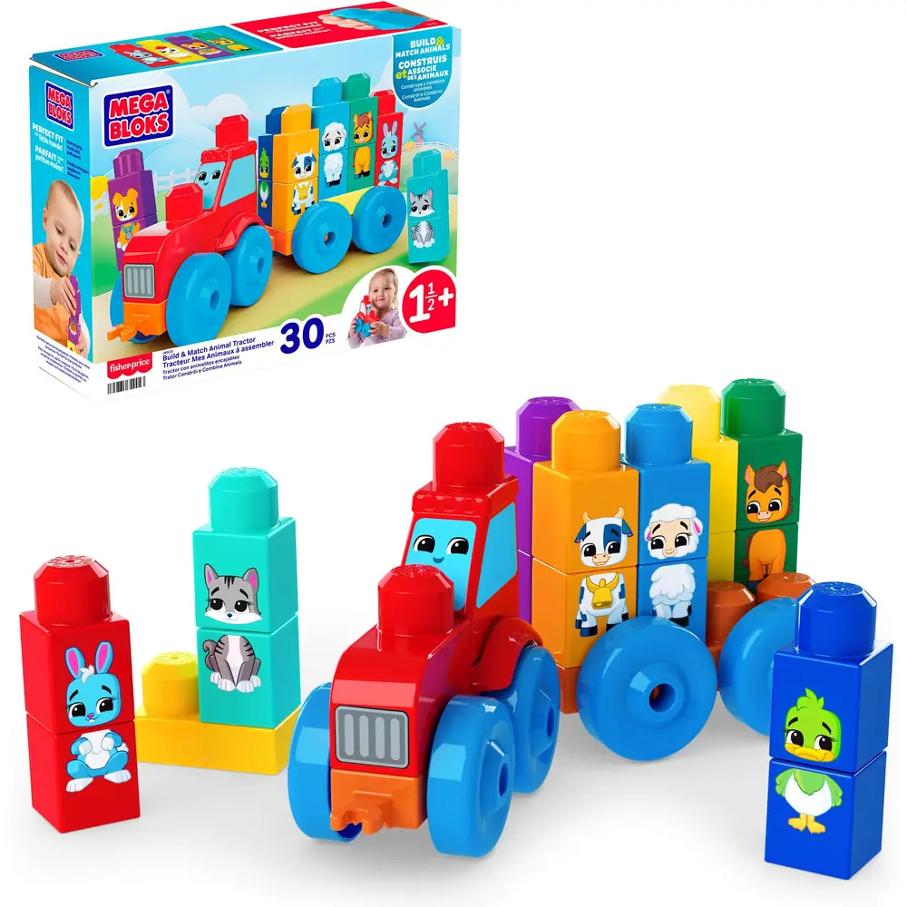 Mattel building set MEGA BLOKS animal tractor colorful construction toy