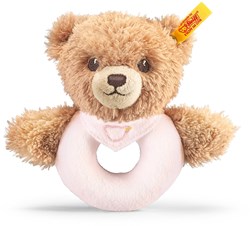 Steiff plush rattle grip toy Sleep well bear, pink - 12 cm baby toy