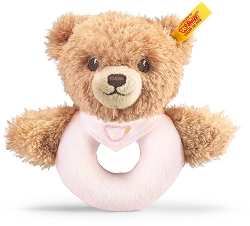 Steiff plush rattle grip toy Sleep well bear, pink - 12 cm baby toy