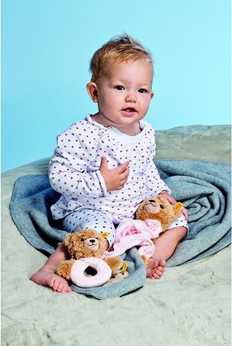 Steiff plush rattle grip toy Sleep well bear, pink - 12 cm baby toy-2
