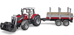 Bruder Massey Ferguson 7480 toy tractor with timber transport trailer