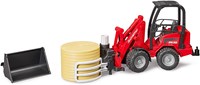 Bruder compact loader 2630 toy tractor with bale grabber and hay bale