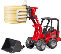 Bruder compact loader 2630 toy tractor with bale grabber and hay bale-3
