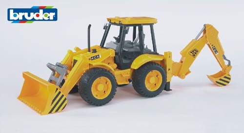 Bruder JCB 4CX tractor toy with front and rear loader construction vehicle