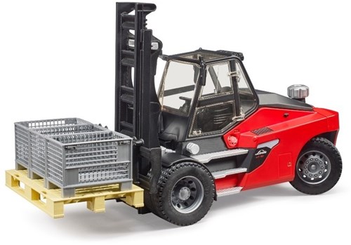 Bruder forklift Linde HT160 toy with pallet and 3 boxes-3