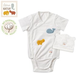 Fehn baby bodysuit and beanie set organic cotton 62/68 unisex