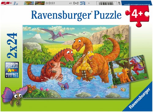 Ravensburger jigsaw puzzle playing dinos - 2x24 pieces kids puzzle