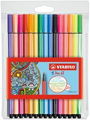 Stabilo premium felt-tip pen case with 15 colours Pen 68