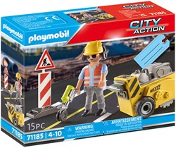 Playmobil construction worker toy set with edge cutter - gift 71185