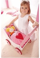 Haba wooden doll pram hearts adjustable handle pink-2