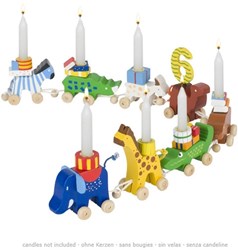 Goki birthday wooden train toy - colorful caravan