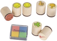 Goki stamp set toy - 8 pieces with colored ink pad