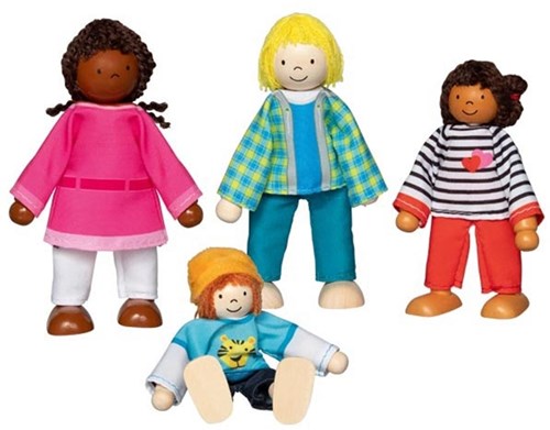 Goki dollhouse Flexible dolls intercultural family 4 pieces wooden toy
