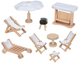 Goki dollhouse garden furniture wooden playset 9-piece barbecue
