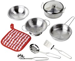 Goki play kitchen cookware set with pans and utensils - 9 pieces
