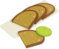 Goki wooden toy breadboard with slices and lettuce leaf