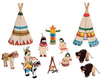 Goki Indian camp playset - dollhouse dolls - 14-piece wooden toy