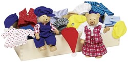 Goki bear dolls dollhouse set with clothes and wooden box