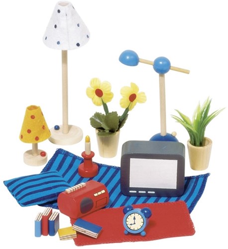 Goki wooden dollhouse living room accessories 17-piece set