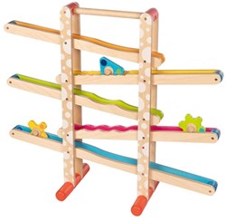 Goki wooden marble run toy with figures - colorful play track