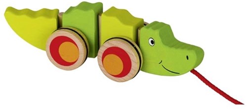 Goki wooden pull-along crocodile toy - colorful toddler play