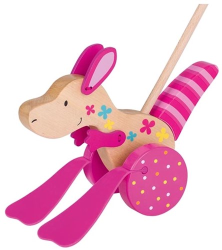 Goki wooden push along kangaroo pink educational toy