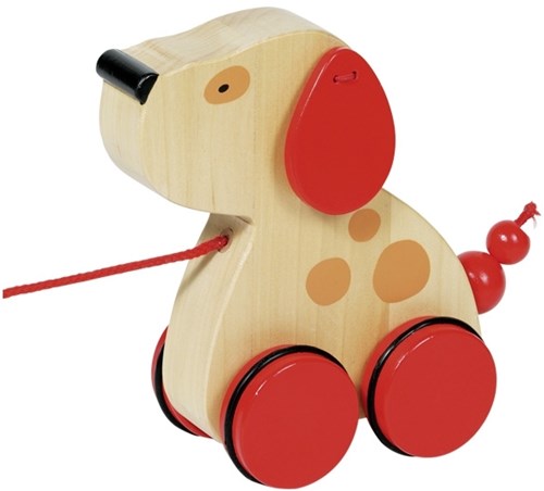 Goki wooden pull-along dog - educational toy for toddlers