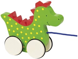 Goki wooden pull-along dragon Saro - educational toy green