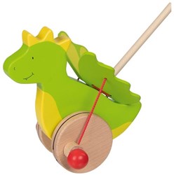 Goki wooden push along dragon - toddler walking toy green