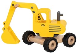 Goki wooden excavator yellow - construction vehicle toy