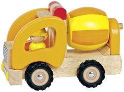 Goki wooden cement mixer construction vehicle with rubber wheels yellow