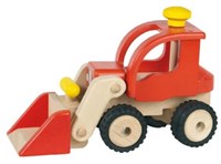 Goki wooden excavator construction vehicle toy red for kids