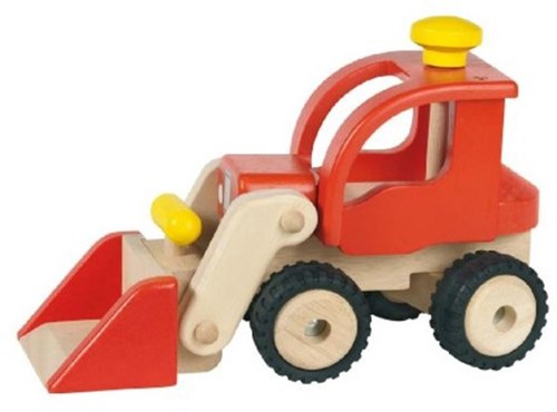 Goki wooden excavator construction vehicle toy red for kids