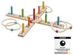 Goki wooden ring toss game - skill game with 6 sisal rings