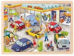 Goki wooden jigsaw puzzle gas station - educational toy 96 pieces
