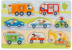 Goki wooden vehicles puzzle - knob puzzle 8-piece educational toy