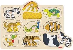 Goki wooden animal puzzle - educational peg puzzle for kids