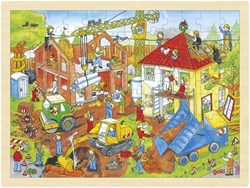 Goki wooden jigsaw puzzle construction site - 96 pieces educational toy