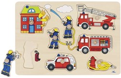 Goki wooden puzzle fire brigade - knob puzzle for children