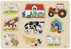 Goki wooden puzzle farm - shape puzzle 9 pieces FSC wood