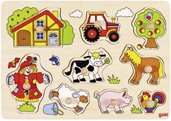 Goki wooden puzzle farm animals retro - educational toy for kids