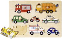Goki wooden puzzle traffic - knob puzzle vehicles 8 pieces