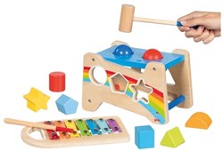 Goki wooden hammer bench xylophone sorting function educational toy