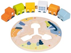 Goki wooden dexterity game - train with 5 wagons and shapes