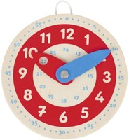 Goki wooden learning clock educational toy time telling 10 cm red-white