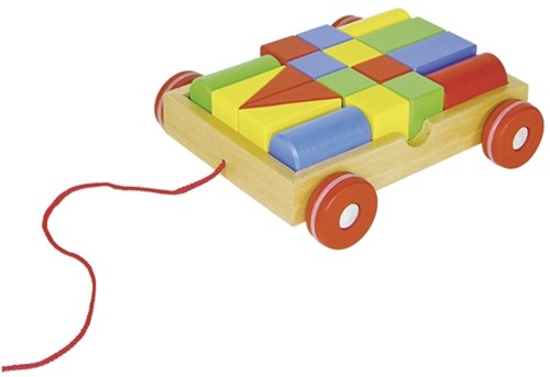 Goki Pull-along wagon - Wooden building blocks 18 pieces, FSC certified