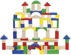 Goki wooden building blocks set - colorful blocks in barrel, 100 pcs