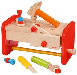 Goki wooden workbench toy and toolbox - 2in1 playset