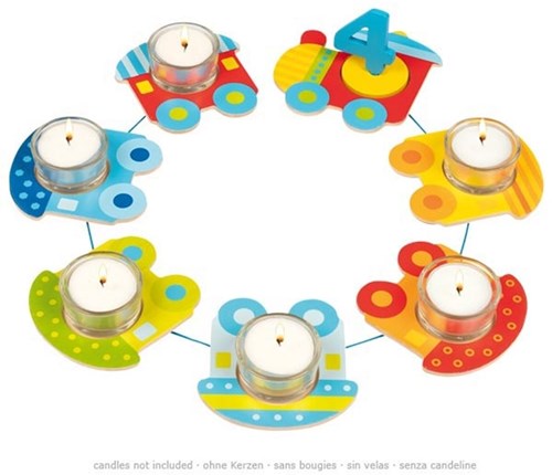 Goki birthday train wooden candle holder multicolor FSC toy
