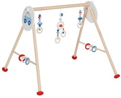 Goki wooden baby gym cars - baby play gym with cars and rings